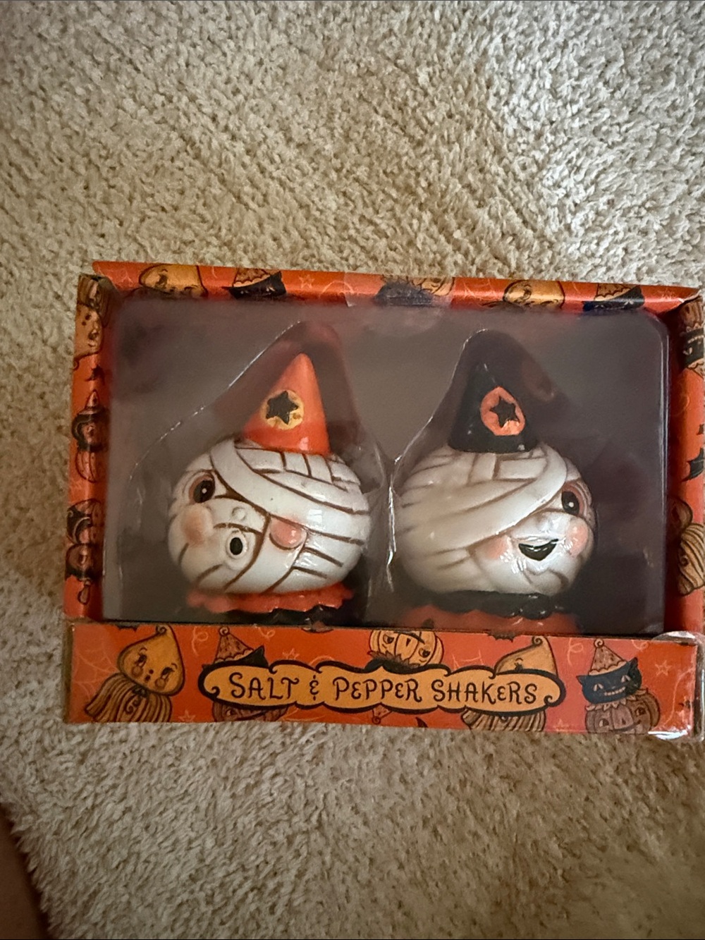 Johanna Parker Halloween Mummy Salt & Pepper Shaker Set - Orange & Black